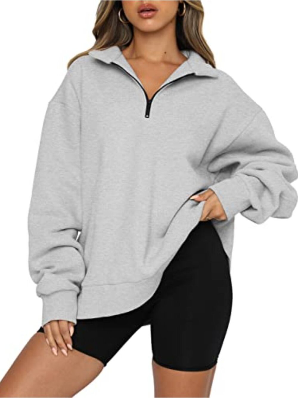 Oversized Quarter Zip Pullover Hoodie with Pocket Cotton Polyester